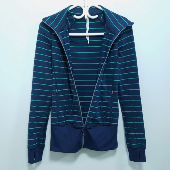Lululemon Nice Asana Jacket 2 XXS Inkwell Slalom Stripe Womens Zipper Sweater - Picture 3 of 8